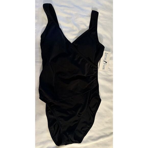 Instant Figure Black Side Wrap One Piece Swimsuit Size 8 NEW - Picture 1 of 3